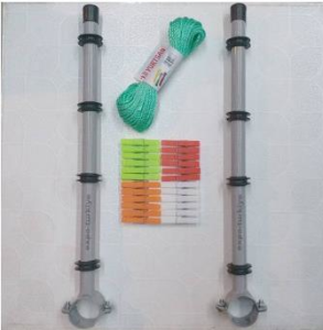 Yuvarlak Balkon Demirine Monte Gezer Makaralı Pratik Çamaşır Kurutma Askısı,24 Mandal+20 mt İp Dahil