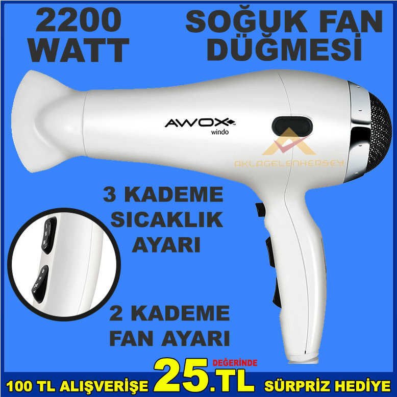 AWOX 2200 WATT SOĞUK ÜFLEMELİ PROFESYONEL SAÇ KURUTMA ŞEKİLLENDİRME FÖN MAKİNESİ