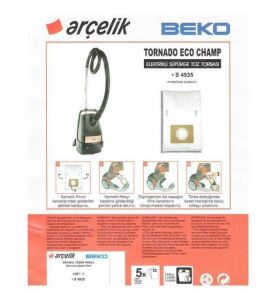 5 ADET ARÇELİK TORNADO ECO CHAMP SÜPÜRGE UZUN ÖMÜRLÜ BEZ TOZ TORBASI