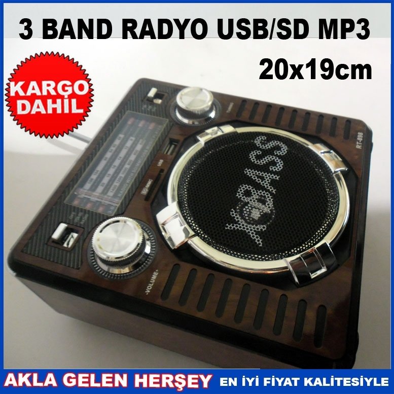 Kargo Dahil TAŞINABİLİR HOPARLÖRLÜ RADYO 3 BAND USB-SD-MP3