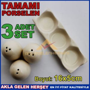 PORSELEN 3 ADET TABAKLI YUMURTA MODELLİ TUZLUK