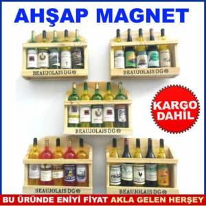 Buzdolabı Süsü Ahşap Sandık Raf İçinde 5 Adet Minyatür Şarap Şişeleri Mıknatıslı Minyatür Magnet