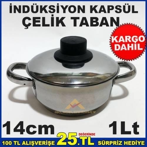 14cm Çelik Tencere İndüksiyon Çelik Kapsül Taban 1 Litre Mini Çel