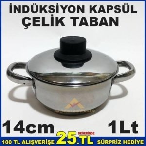 14cm Çelik Tencere İndüksiyon Çelik Kapsül Taban 1 Litre Mini Çel