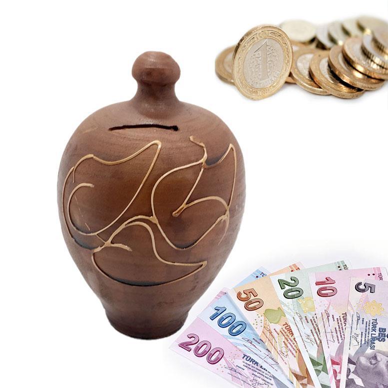 Toprak Testi Küp Kumbara Orta Boy Dekoratif Organik Kumbara