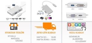 Type-C 4ın1 Macbook HDMI-VGA-DVI-USB Çevirici Dönüştürücü Adaptör