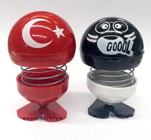 Türk Bayrağı ile Taraftara Özel Siyah Beyaz Emoji 2 adet ZıpZıp Sallanan Çılgın Kafa Yaylı Aksesuar