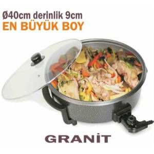 Granit iç yuzey BüyükBoy elektrikli pizza tenceresi 1500W Cam Kapaklı 