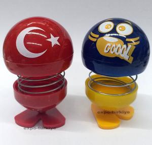 Türk Bayrağı ile Taraftar Özel Sarı Lacivert Emoji 2 adet ZıpZıp Sallanan Çılgın Kafa Yaylı Aksesuar