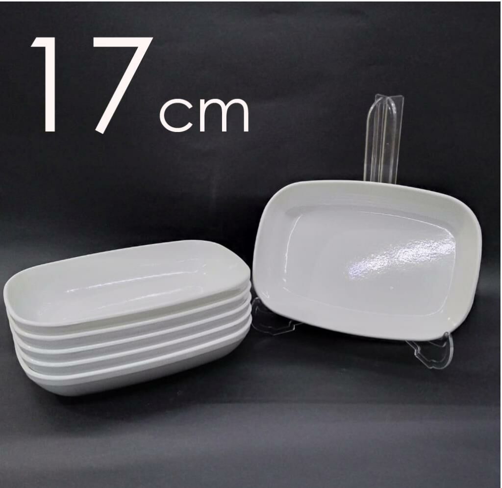 6 Adet Beyaz Melamin Kayık Tabak 17x12cm OrtaBoy Salata Tabağı Günübirlik Hesaplı Oval Kare Servis