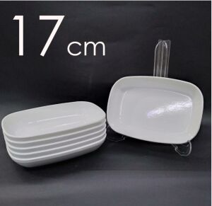6 Adet Beyaz Melamin Kayık Tabak 17x12cm OrtaBoy Salata Tabağı Günübirlik Hesaplı Oval Kare Servis