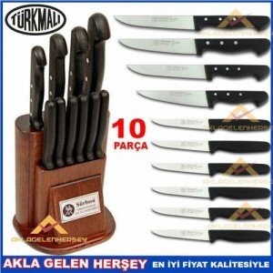 AHŞAP STAND ÖZEL TAKOZLU 10lu SET ORİJİNAL SÜRBİSA BIÇAKLARI PİMLİ ÖZEL ÜRETİM BIÇAK SETİ