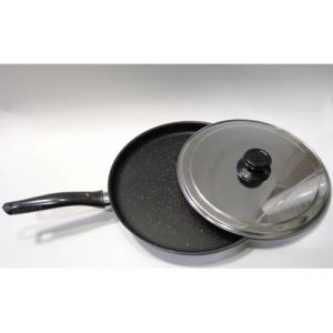 Özel Çelik Kapaklı 33cm Büyük Boy Granit Balık Tavası Yanmaz Yapışmaz,Çizilmez 3 Kat Greblon Kaplama