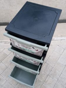 BüyükBoy 4 Çekmeceli Komidin Vintage Desenli Nostalji Seri=Tablo Paris Londra Antika Araba Çizgiler