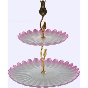 2 Katlı Dekoratif,Zarif, Şık, Cam Sigma Glass Amore Sedef Katlı Kurabiyelik