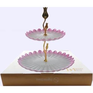 2 Katlı Dekoratif,Zarif, Şık, Cam Sigma Glass Amore Sedef Katlı Kurabiyelik