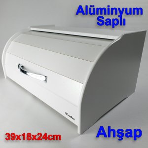 Beyaz Ahşap Ekmek Sepeti 39x18x24cm Alüminyum Oval Saplı Dekoratif Ekmek Saklama Kutusu