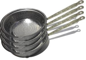 Tek Saplı Çekiç Dövme 4 Adet Mat Çelikten 13cm Çapta Sos Tavası  Soslar İçin Pratik Tava
