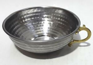 Pirinç Kulplu Çelik Dövme Geniş Ağızlı Mat Çelikten 13cm Maşrafa 5cm Derinlikte Paslanmaz Çelikten