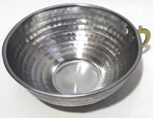 Pirinç Kulplu Çelik Dövme Geniş Ağızlı Mat Çelikten 13cm Maşrafa 5cm Derinlikte Paslanmaz Çelikten