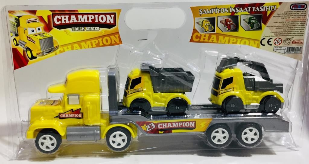 3'lü Oyuncak Şapkalı İnşaat Tırı Araba Seti Eğitici Öğretici Mini Oyuncak