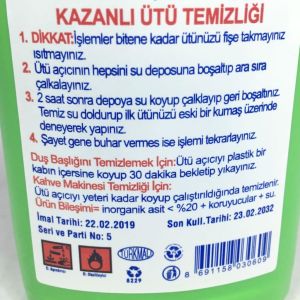 Ütü Açıcı Sıvı Buharlı Ütü ve Kazanlı Ütü Kireç Temizleyici Sıvı