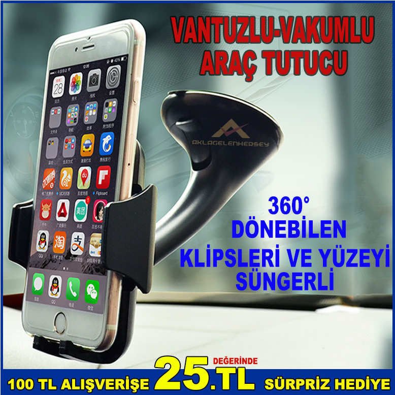NAVİGASYON VE AKILLI TELEFON TUTACAĞI CAM VANTUZLU CAMA TAKILABİLEN VAKUMLU MANDALLI KISKAÇ-1