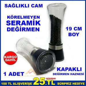 Büyük Cam Hazneli 19cm Tuz Karabiber Değirmeni