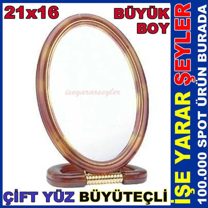 BÜYÜKBOY BÜYÜTEÇLİ ÇİFT YÜZLÜ OVAL MAKYAJ AYNASI