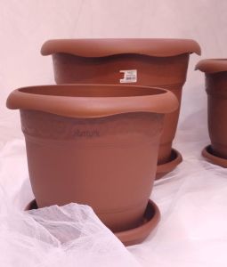 1 adet 1no Ø20x17cm 2.8 Litre Toprak Rengi Tabaklı Çiçek Saksısı Toprak Çökmesi önleyen özel içyapı