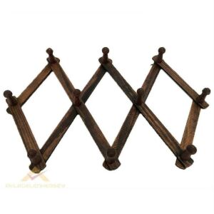 10 Kancalı Eskitme Ahşap Akordeon Askı Retro Kapı Arkası Askısı