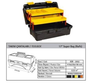 SÜPERBAG ÇİFT KAT AÇILAN RAFLI ÇOK GÖZLÜ ÇOK AMAÇLI KULLANIŞLI 17'' BALIKÇI TAKIM ÇANTASI 41x23x19cm
