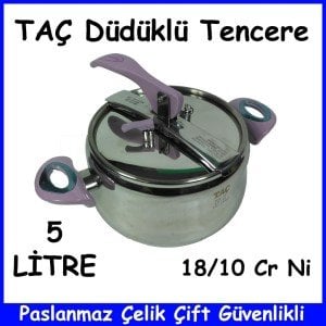 TAÇ DÜDÜKLÜ TENCERE 5 LİTRE18/10CR Nİ PASLANMAZ ÇELİK ÇİFT GÜVENLİKLİ