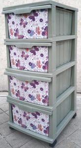 Büyük Boy Uçuşan Kelebek Desen 4 Çekmeceli Tekerlekli Komidin Yükseklik 93cm 43x38 Demonte Dolap Raf