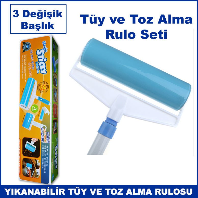 Yıkanabilir 3 Değişik Başlıklı  Tüy ve Toz Alma Rulo Seti - Magic  Sticky Lint Roller