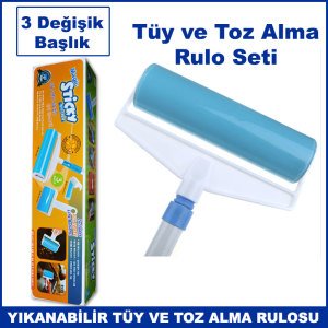 Yıkanabilir 3 Değişik Başlıklı  Tüy ve Toz Alma Rulo Seti - Magic  Sticky Lint Roller