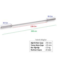 Temfitness 200 Cm Olimpik Bar ( Rulmanlı Halter Barı )