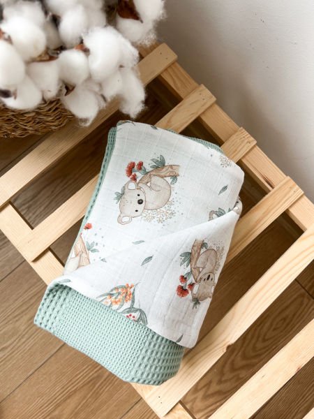 DOUBLE SIDED TICKEN AND MUSLIN BLUE - KOALA