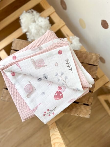 DOUBLE SIDED TICKEN AND MUSLIN PINK - FLOWER