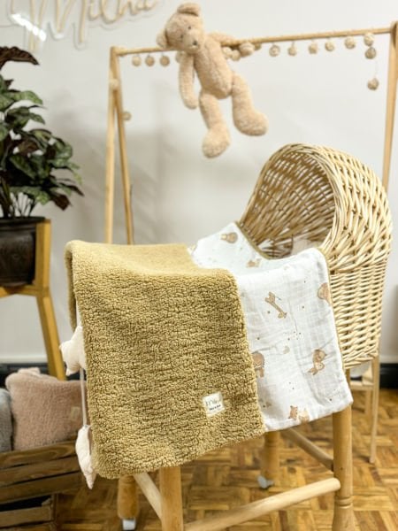 Double Sided Teddy Welsoft Muslin Blanket Brown