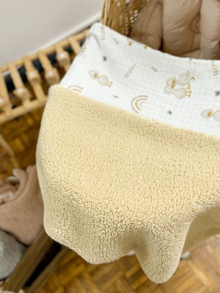 Double Sided Teddy Welsoft Muslin Blanket Beige