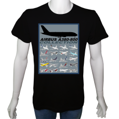 Unisex T-shirt Siyah 'Uçak / Airbus' Baskılı