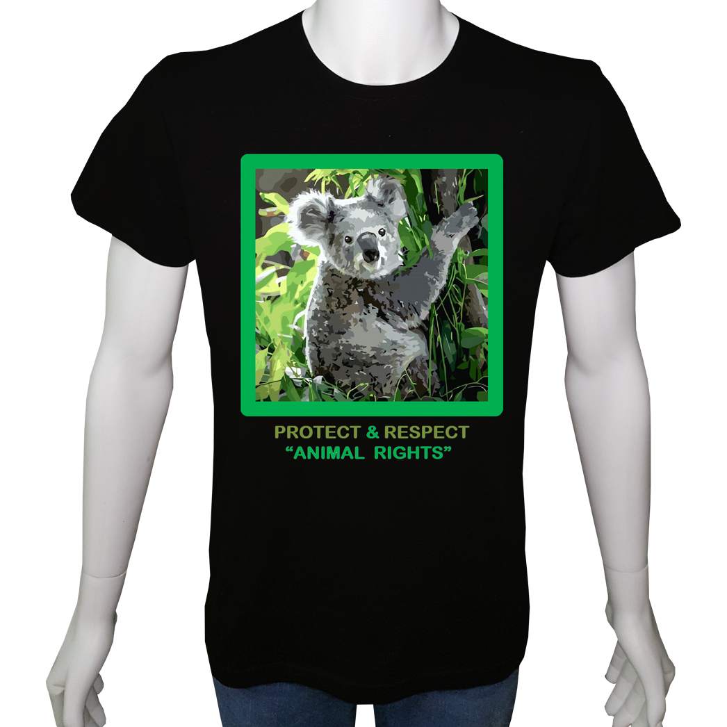 Unisex T-shirt Siyah 'Hayvanlar / Koala1' Baskılı