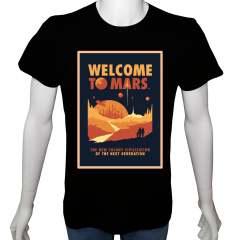 Unisex T-shirt Siyah 'Uzay/Mars a hoşgeldin' Baskılı