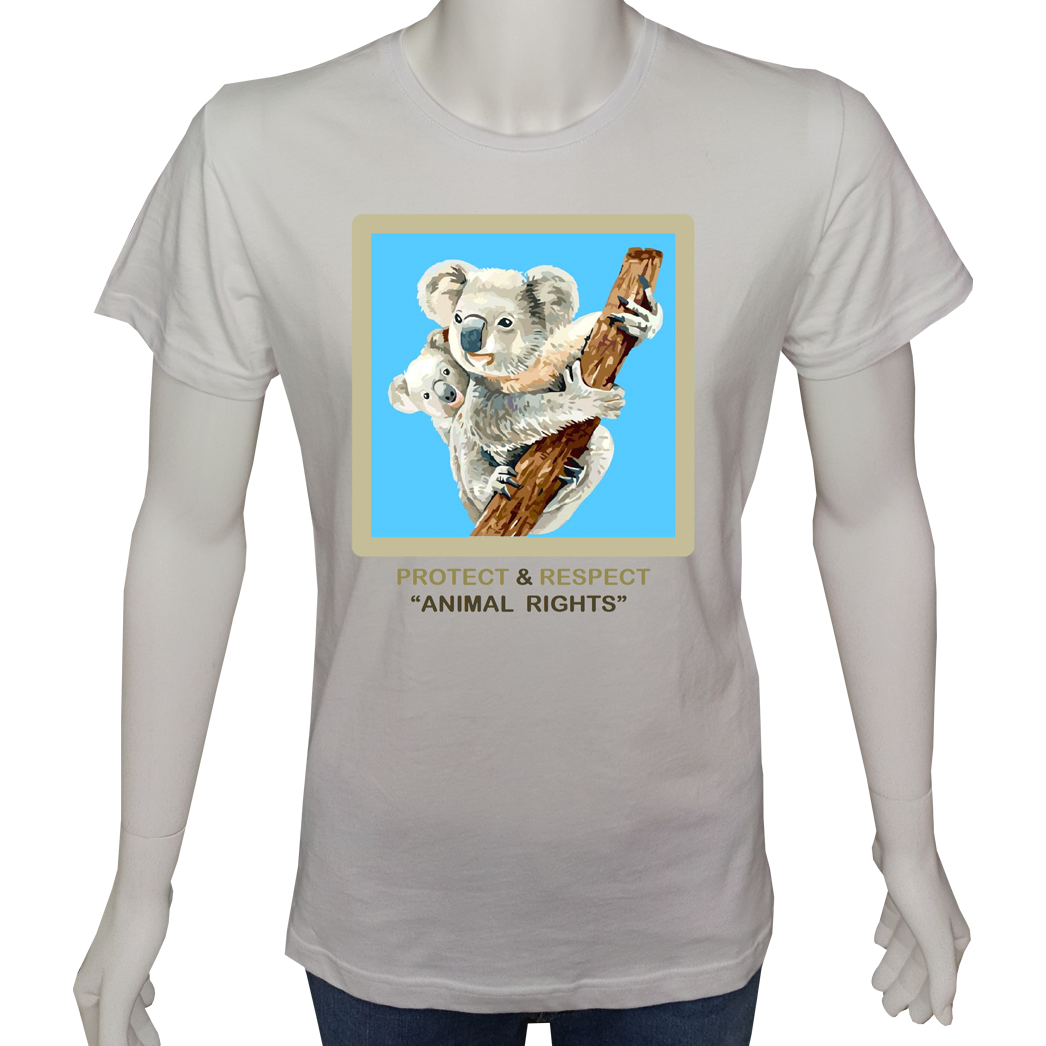 Unisex T-shirt Beyaz 'Hayvanlar / Koala2' Baskılı