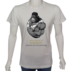 Erkek T-shirt Beyaz 'Kızgın Goril' Baskılı