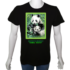 Unisex T-shirt Siyah 'Hayvanlar / Panda1' Baskılı