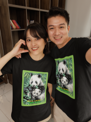 Regular Unisex T-shirt Siyah 'Hayvanlar / Panda1' Baskılı