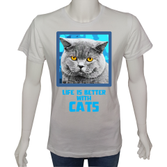 Unisex T-shirt Beyaz 'Hayvanlar / Kedi8' Baskılı
