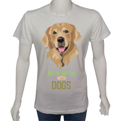 Unisex T-shirt Beyaz 'Hayvanlar / Köpek Golden1' Baskılı